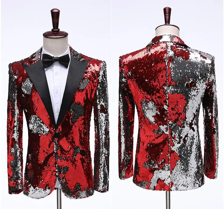 

Sequin blazer men groom suit set with pants mens wedding suits costume singer star style dance stage clothing formal dress