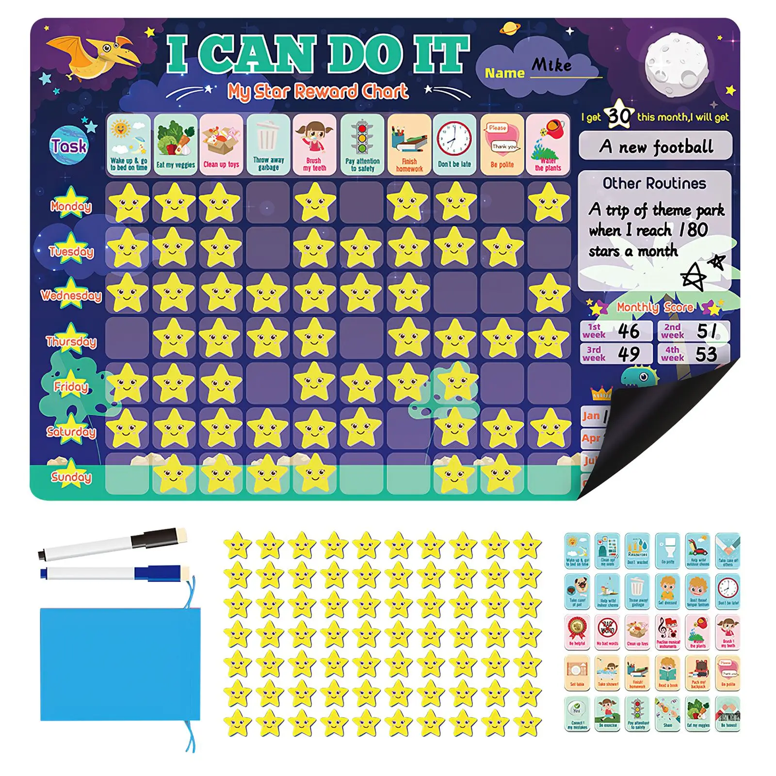 

Magnetic Children Behavior Star Reward Chore Chart Flexible Chart with Full Magnet Backing Self-discipline Form Fridge Magnet
