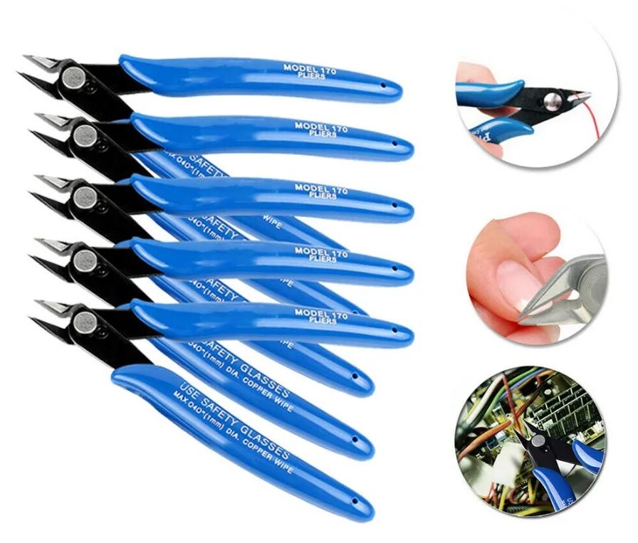 

5 Pack 170 Flush Wire Cutter Blue Diagonal Cutting Pliers Side Cutter Nippers
