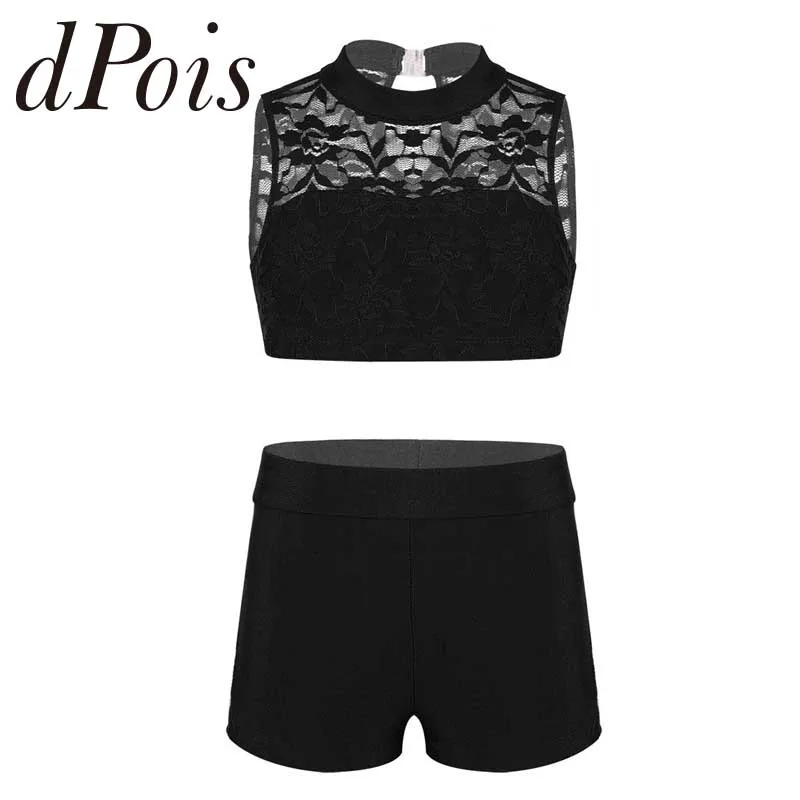 Комплекты танцевальной одежды для детей из 2 предметов Кружевной топ без рукавов