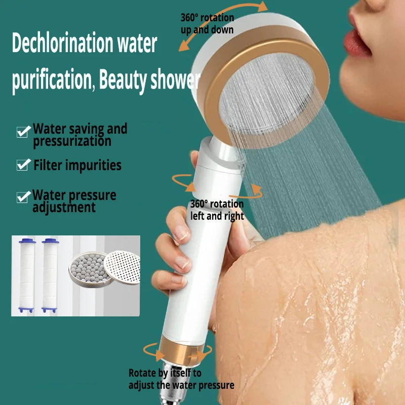 High Pressure Shower Head 360 Rotated Rainfall Shower Head One-Key Adjustable Water Saving Nozzle Filter Dual Filter Shower Head