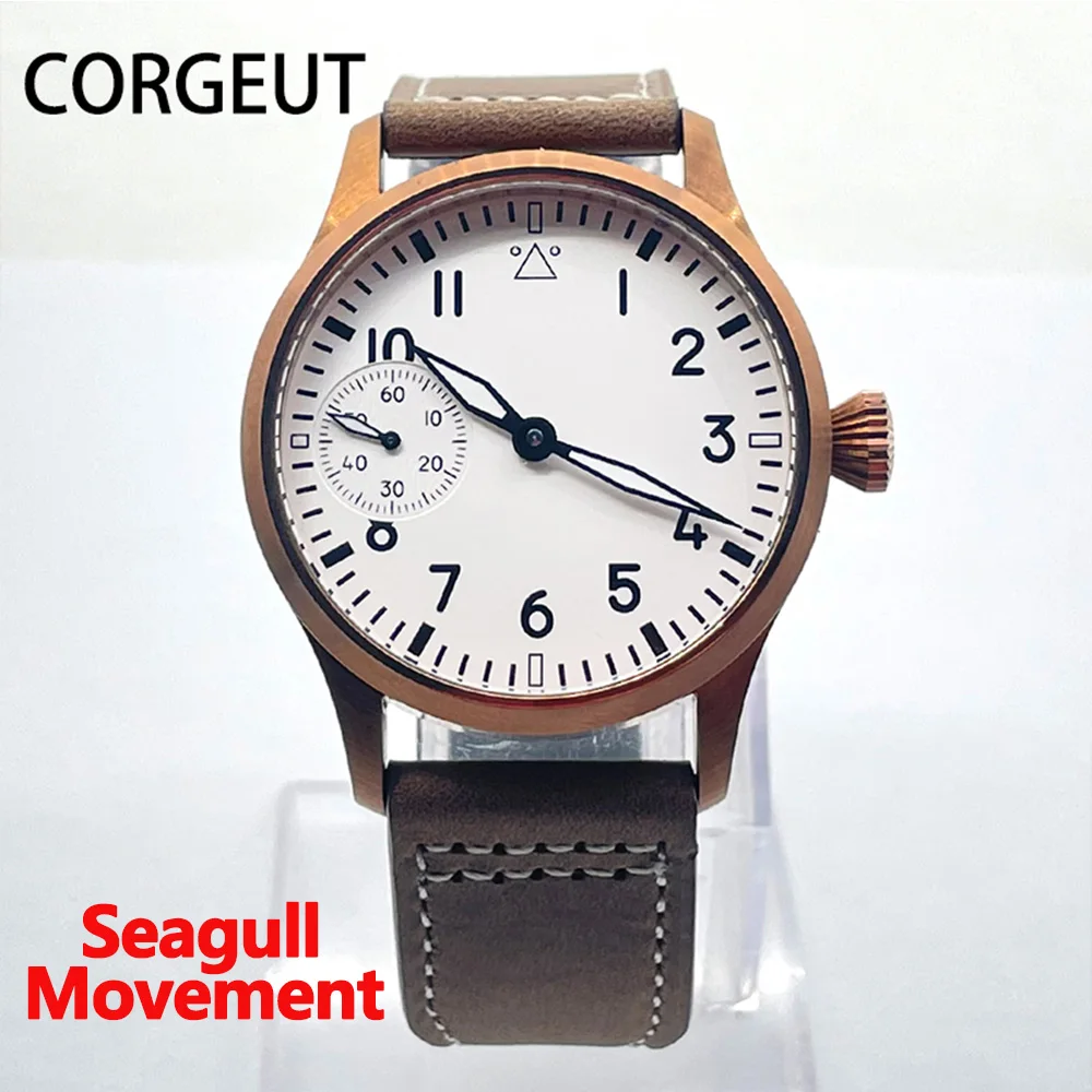 

Direct sales 42mm CORGEUT Black Sterile Dial Supper Luminous Marks Sapphire Glass Pilot Watch Seagull ST3600 Automatic Men Watch