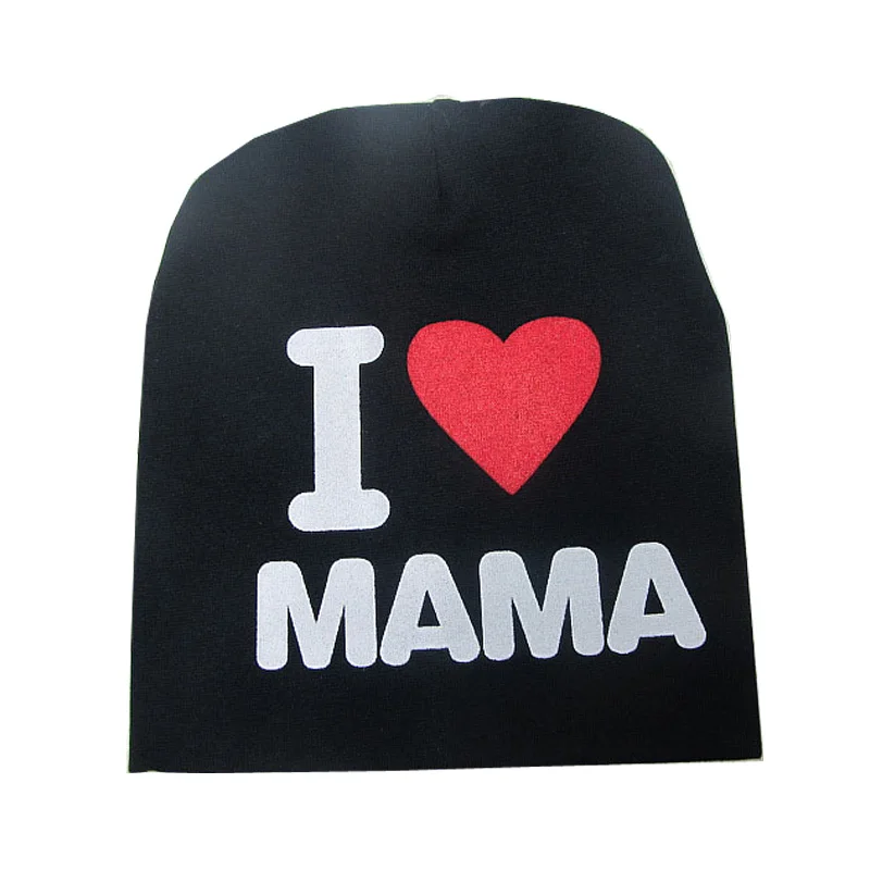 MAMA Black Детская шапка с надписью «I LOVE PAPA MAMA»; эластичная Хлопковая шапочка для малышей; шапка для девочек; многоцветная шапка для маленьких мальчиков; аксессуары; 1 шт - Цвет: MAMA Black