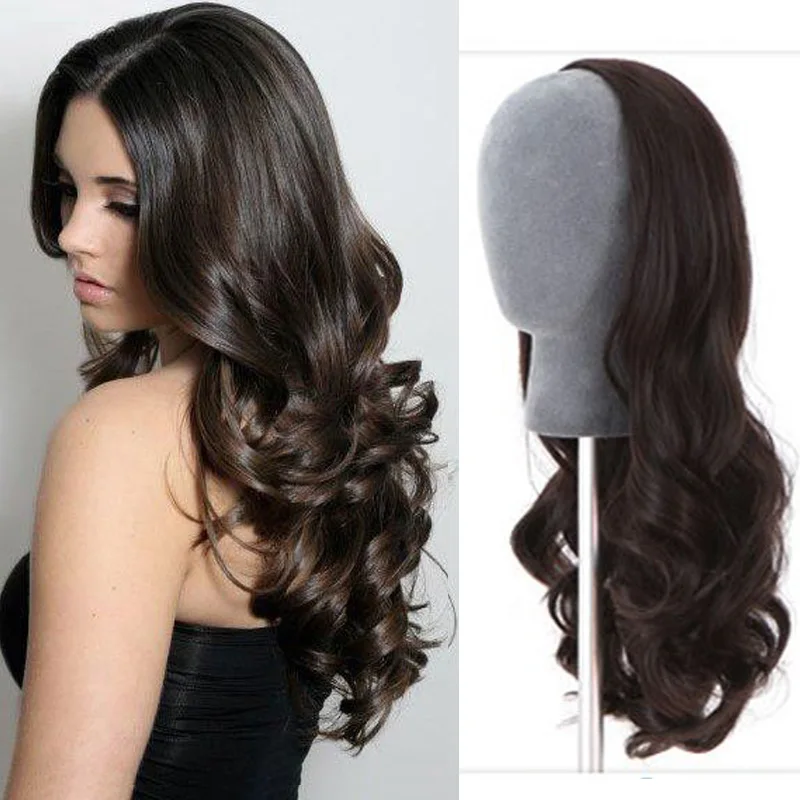 

Cassiopeia Hair Brown Wavy 3/4 Half Wigs Remy Brazilian Body Wave Human Hair None Lace Wigs For Women 18"180% Density