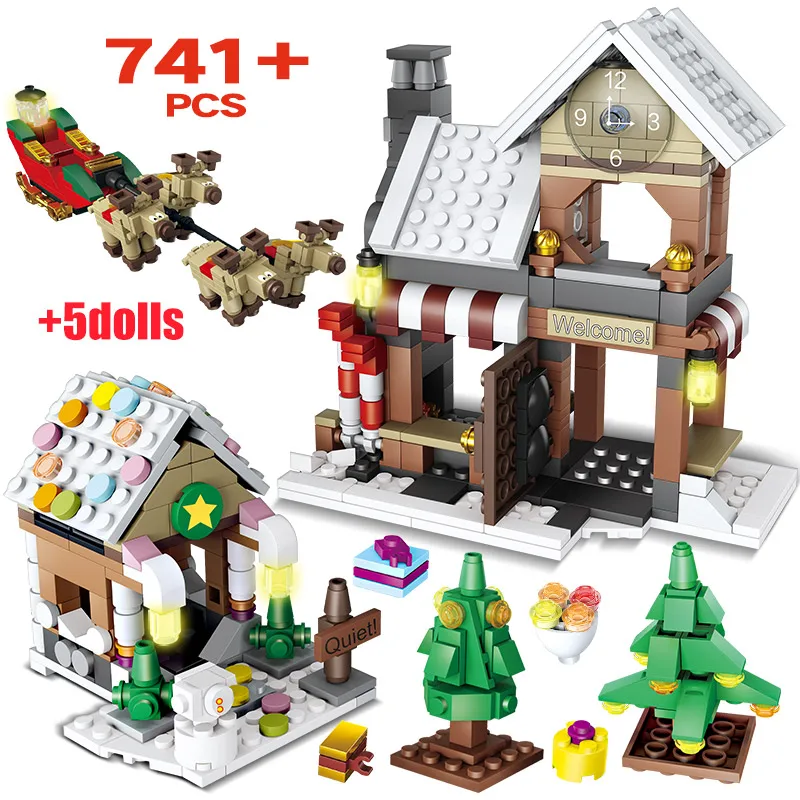 

741pcs City Street View Christmas House Building Blocks Santa Claus Elk Friends House Architecture Figures Bricks Toys for Kids