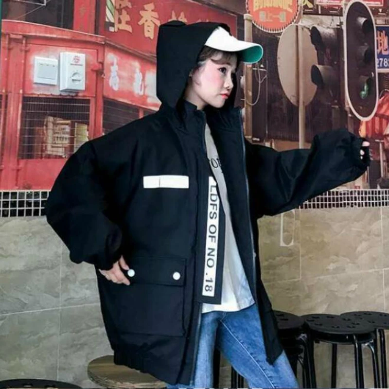 

Jackets Women Letter Printed Chic Hip-hop Cargo Style Oversize Hooded Coats Female Korean Daily Retro Ulzzang BF Harajuku Unisex
