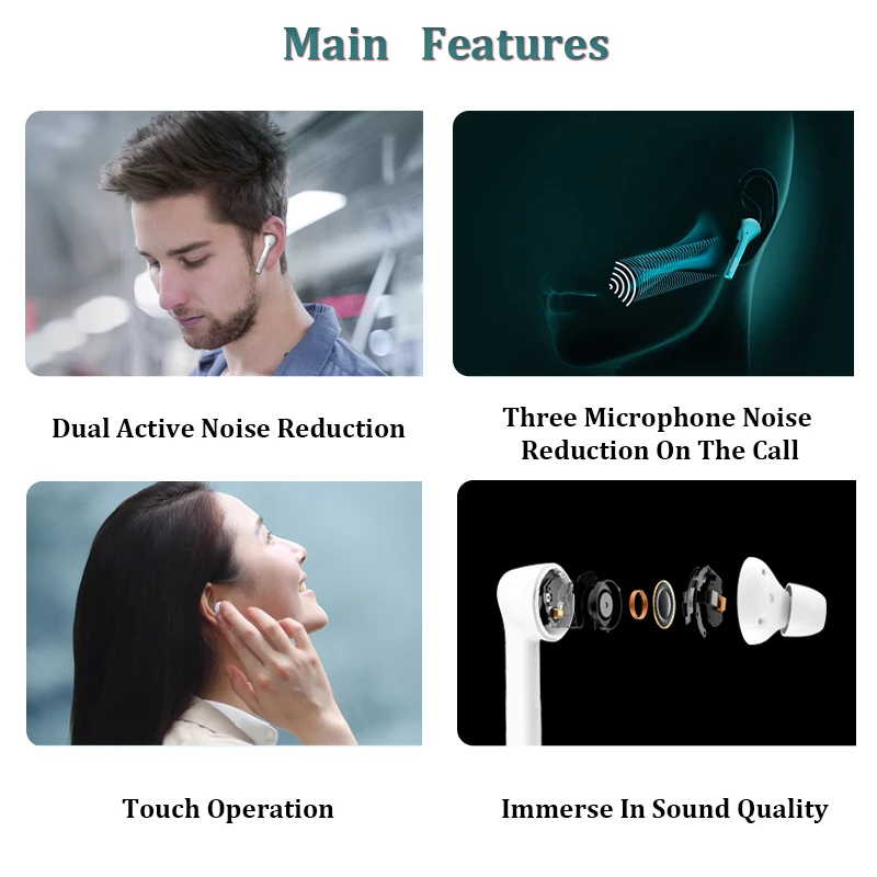 Оригинальные беспроводные наушники Honor Magic Earbuds FlyPods 3 с тремя микрофонами, шумоподавлением при вызове и технологией Bluetooth 5.0 с сенсорным управлением.