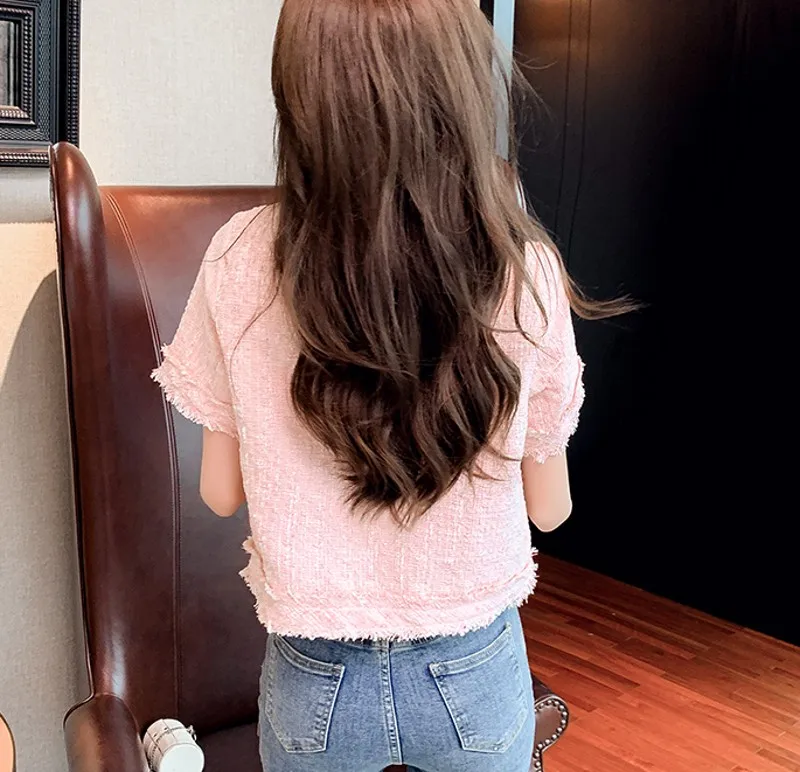 

2021 summer Elegant women Tweed Jacket high quality Small Fragrance Patchwork Jacket Women Korean Tweed Short coat