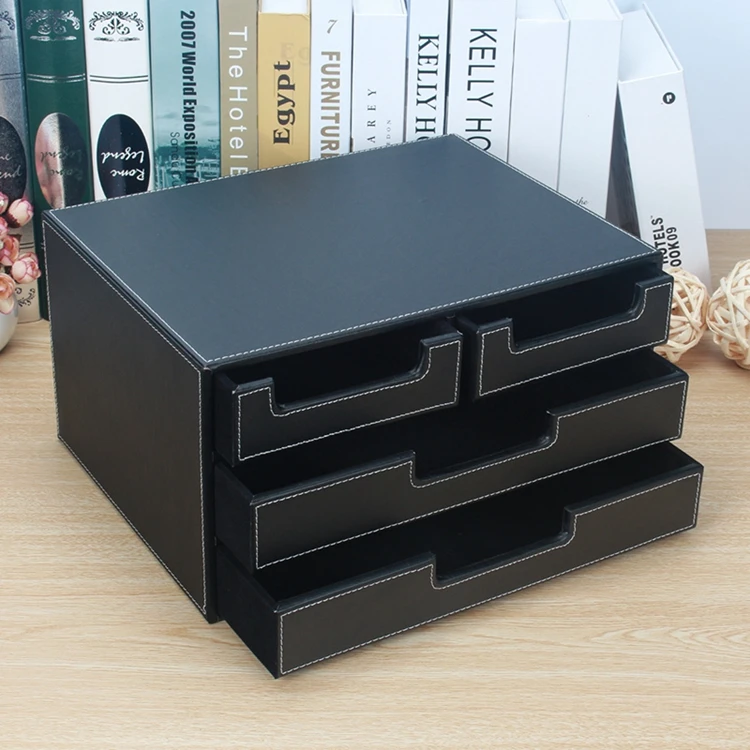 home office 4-drawer wood leather desk filing cabinet storage drawer box organizer document container table set black+white 216C