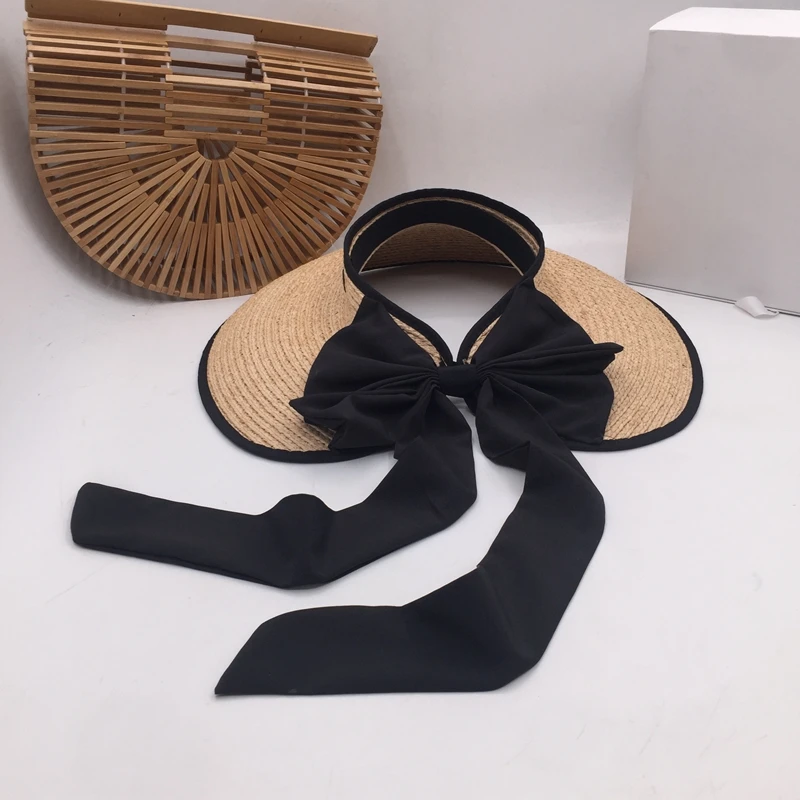 

Lafite grass top hat summer Korean version of the folding sunshade straw hat along the ribbon bow sunscreen hat sun hat