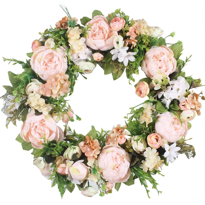 

Artificial Peony Flower Wreath Beautiful Handcrafted Mix Flowers for Front Porch Wall Window Party Farmhouse Home Decor