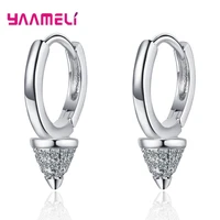 fashion statement 925 sterling silver cone rivet geometric dangler drop earrings shining cubic zircon inlay paved pendientes