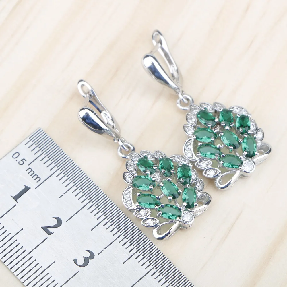 Женский набор украшений из серебра 925 пробы с зеленым цирконием серьги камнями