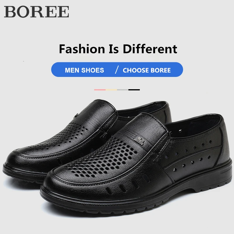 

Men Leathers Shoes High Quality Slip-on Casual Shoes For Men Loafers Moccasin Hollow Out Breathable Non-slip Male Driving Shoes