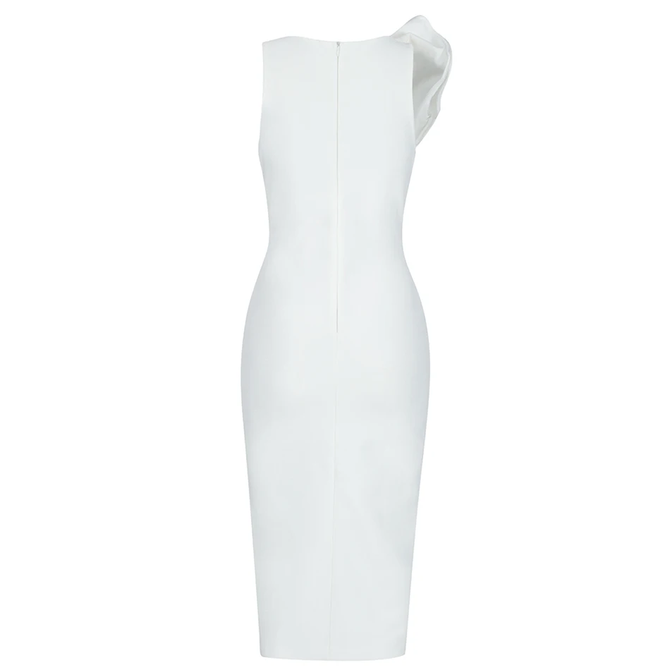 

2020 Summer New Women'S Sexy White V-Neck Ruffled Split Bandage Dress Bodycon Celebrity Club Party Runway Dress Vestidos