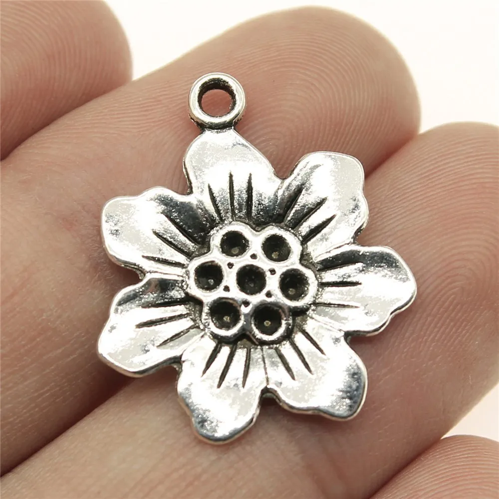 

WYSIWYG 5pcs Flowers Pendant Charms DIY Jewelry Making Jewelry Finding Antique Silver Color 25x21mm