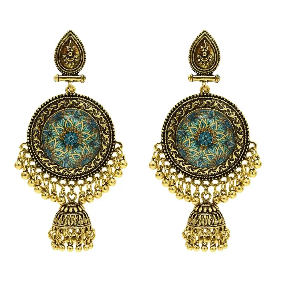 Египетские индийские серьги Jhumka, турецкие Женские винтажные золотые жемчужные серьги-капли с большим цветком, стразы, массивные вечерние серьги - Окраска металла: A