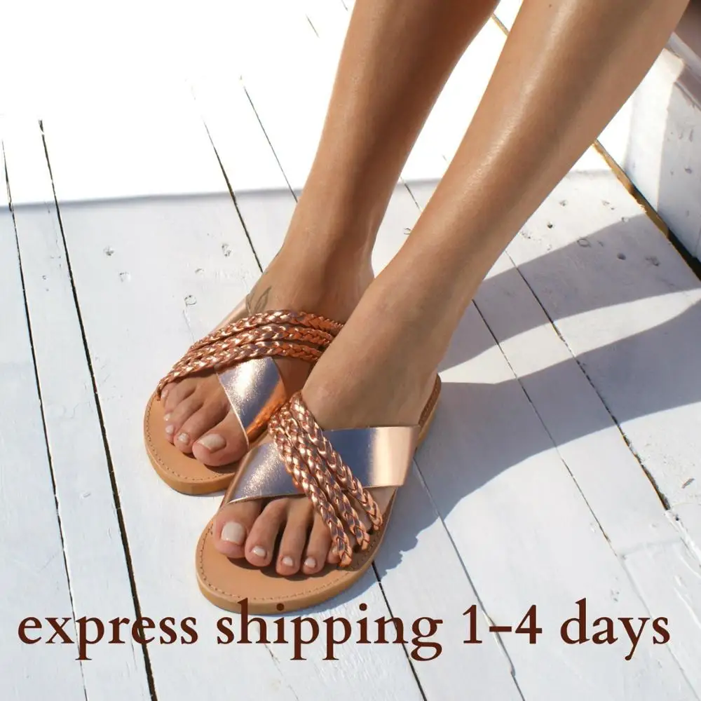 

2020 summer new woven cross strap open toe sandals beach shoes large size flat bottom female sandals and slippers X221