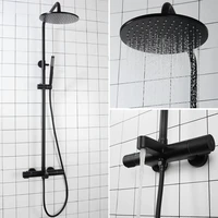 matt black thermostatic mixer bathroom wall mounted shower faucet set bath rainfall shower brass shower head 81012