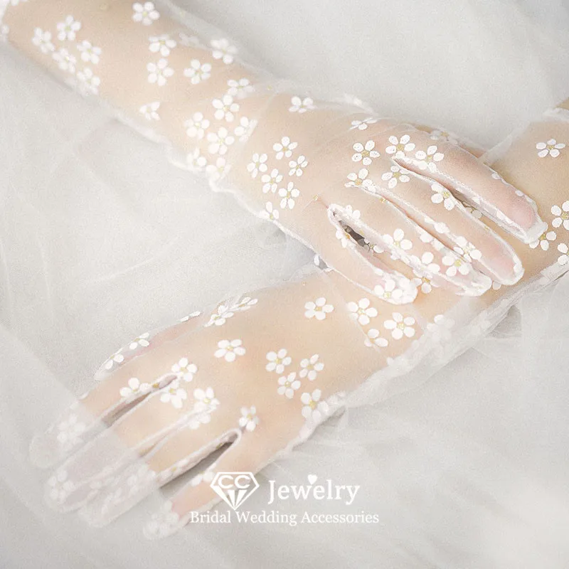 

CC Цветочные Свадебные перчатки женские аксессуары ювелирные изделия для помолвки полупрозрачные варежки марлевые перчатки для пальцев в лесном стиле AN182