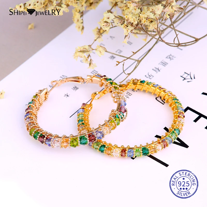 

Shipei Multi Crystal Large Gold Hoop Earrings for Women Big Hoop Earrings Sterling Silver 925 Wedding Party Birthday Gift