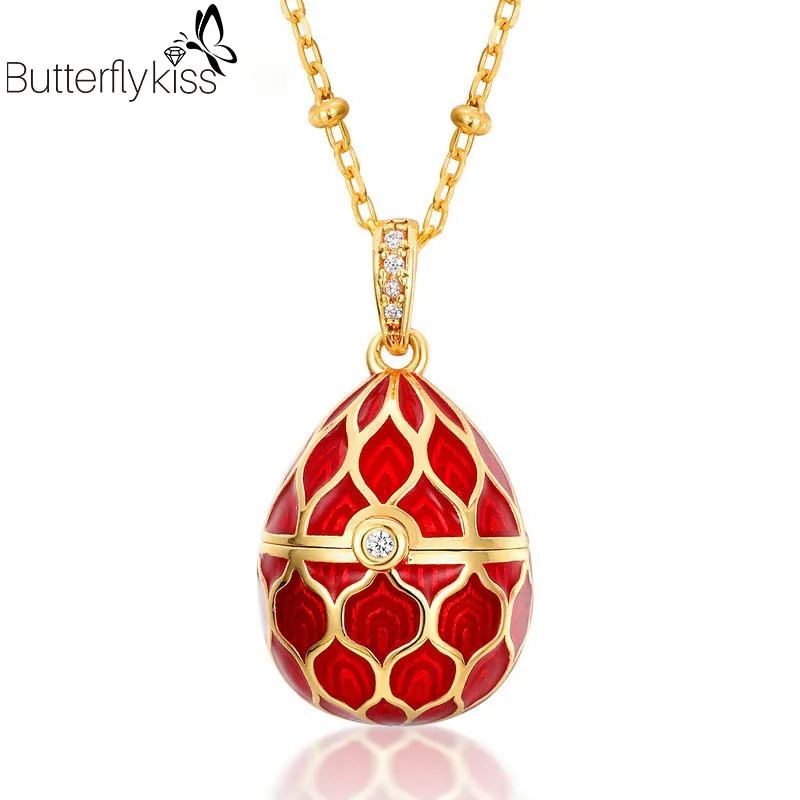 

BK цвета подлинного серебра 925 Кулоны из нержавеющей стали для Для женщин Открытые красные яйцо Форма "сделай сам" для изготовления для ожере...