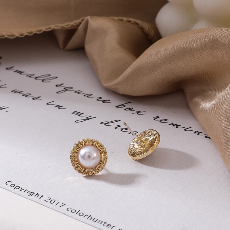 

2021 South Korea new geometric metal pearl opal small earrings, stylish simple women's earrings party gifts jewelry wholesale