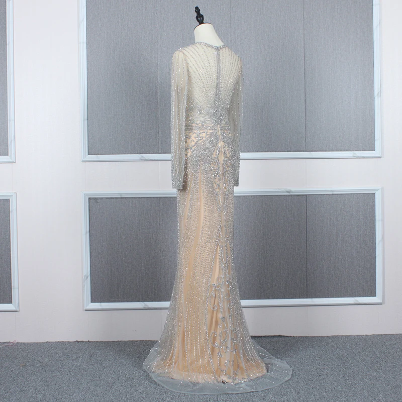 YY166 Churlya Wurfel long sleeve prom dresses beaded tassel o-neck zipper back straight evening gala dresses выпускные платья