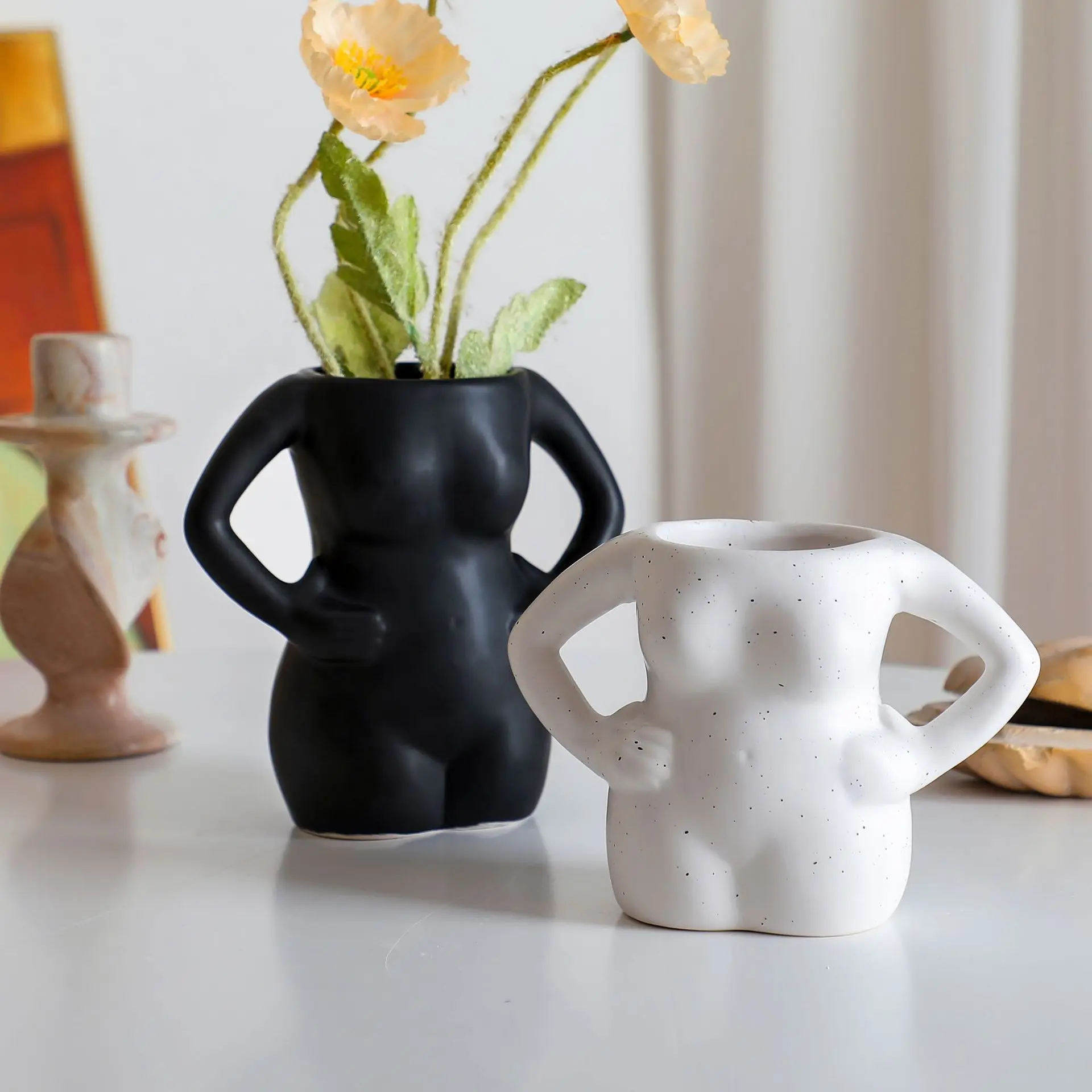 

Body Art Bust Statue Flower Vase Decoration Frosted Ceramic Creative Nordic Style Garden Living Room Decor Ornaments Crafts