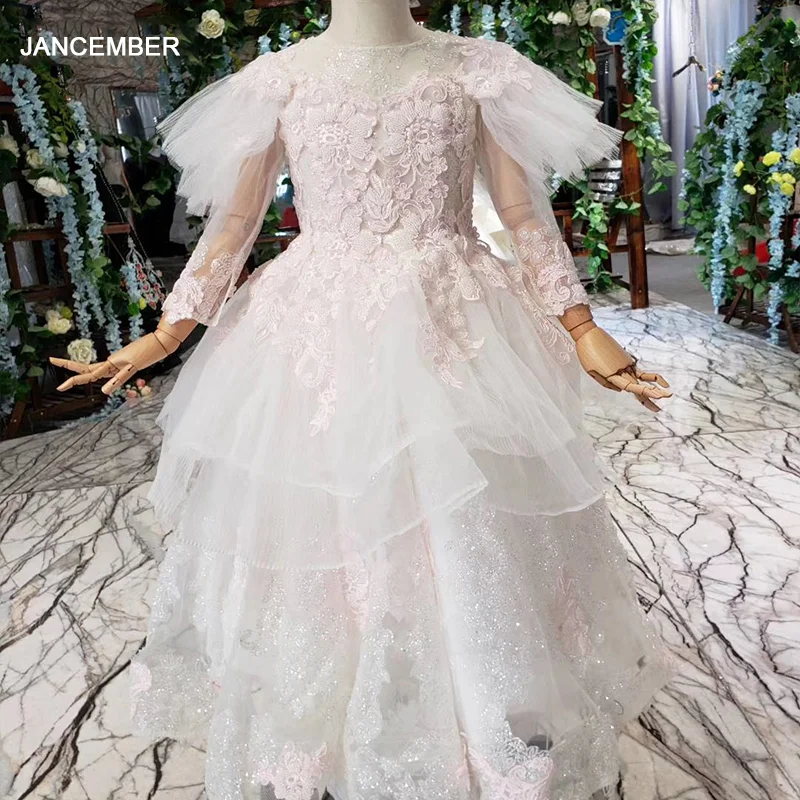 LSS528t платья для девочек с цветами вечеринки и свадьбы белые пышные рукава розовые