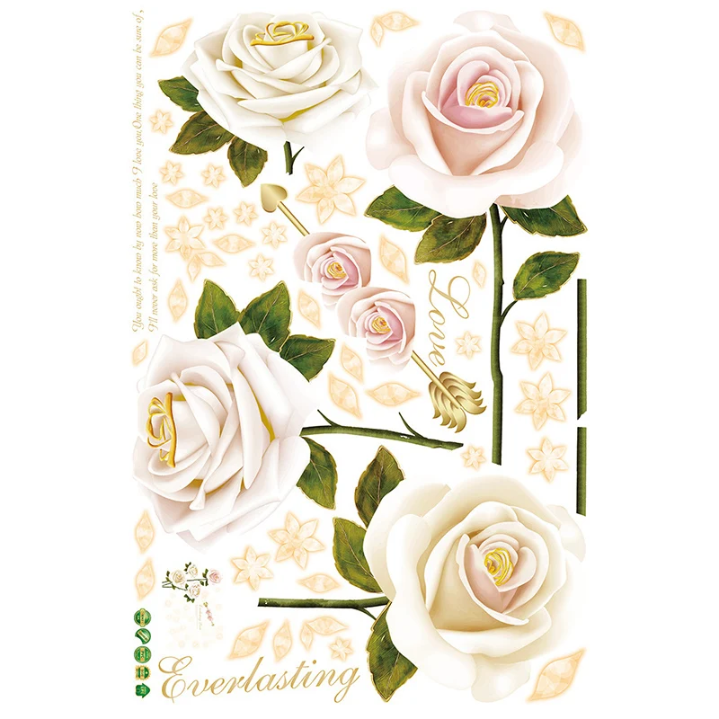 1 комплект белые розы ПВХ Виниловые наклейки на стену съемный домашний декор DIY