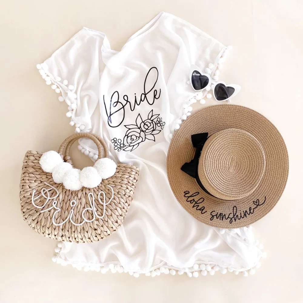 На заказ чехол для купального костюма с помпонами невесты бохо накидка медового