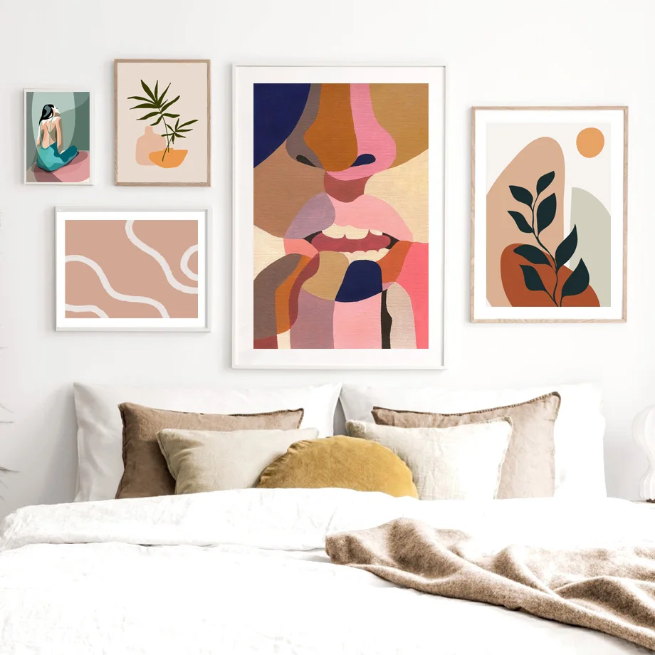

Abstract Girl Body Face Line Leaf Plant Nordic Poster Wall Art Canvas Painting Modern Wall Pictures For Living Room Unframed