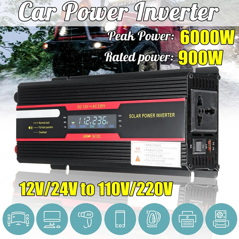 

Pure Sine Wave Inverter DC 12v/24v To AC 110V/220V 900W Voltage Transformer Power Converter Solar Car Micro InverterMicro