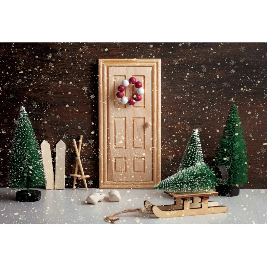 

Рождественский фон сосновые снежинки впереди двери фон для фотосъемки Новогодняя рождевечерние ринка Декор фотобудка реквизит для фотост...