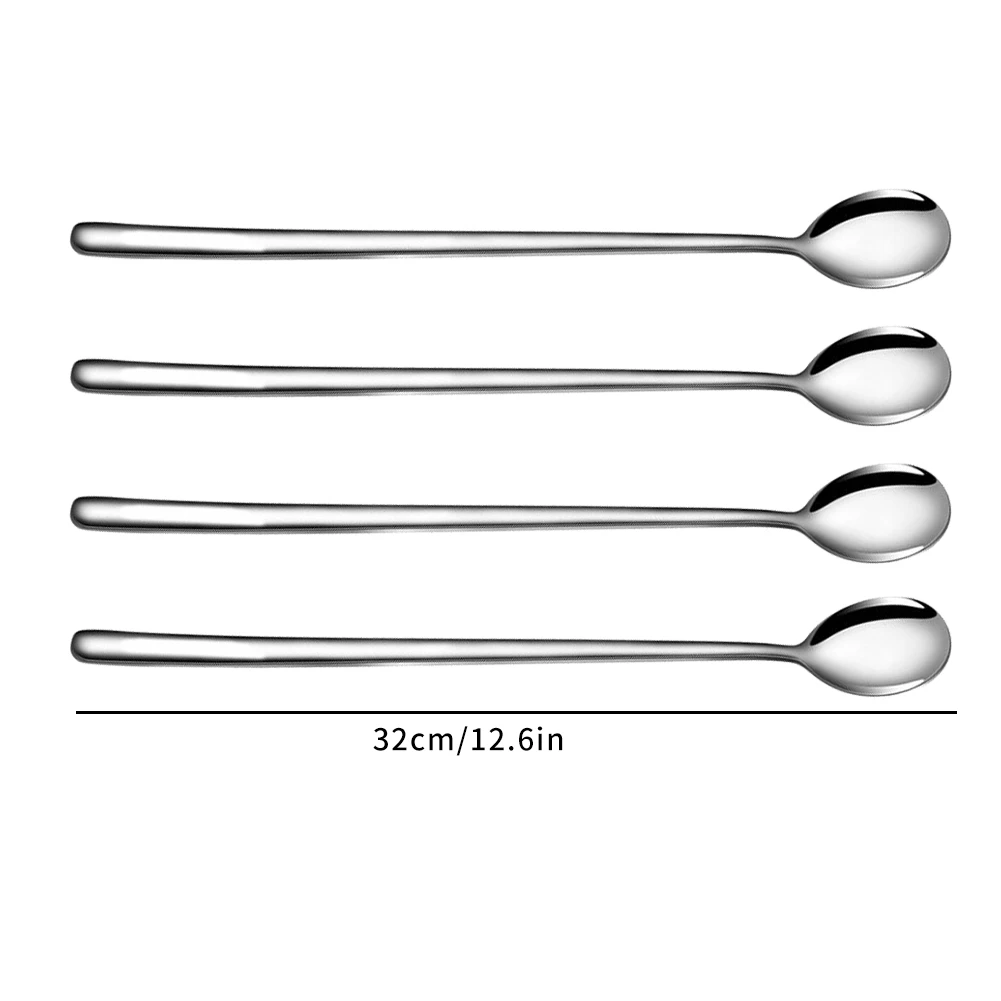 

4PCS Long Handle Latte Spoons 32cm Stainless Steel Teaspoons Round Shape Coffee Mixing Spoon Ice Cream Ice Tea Spoons Set