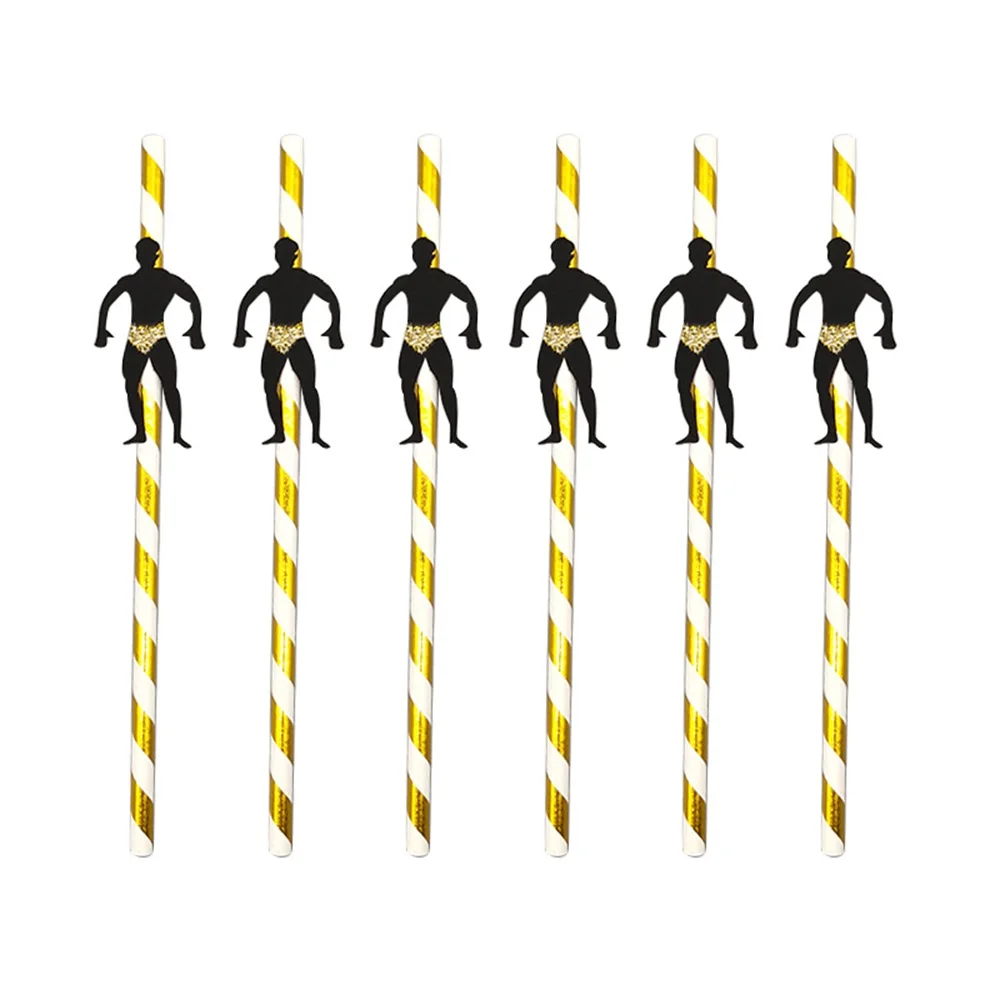 

36-Pcs/Pack Black Male Line Bodybuilding Pattern Paper Straw Stick Disposable Stirring Drink Dessert Decoration