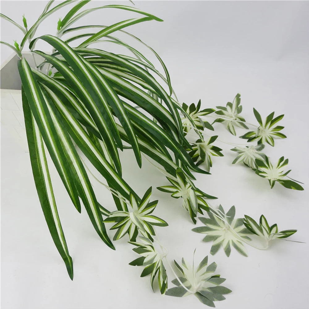 

Artificial Flowers Simulation Flower Plants Non-Toxic Full Plant Wall Hanging Chlorophytum Potted Green Plants Vine Decoration