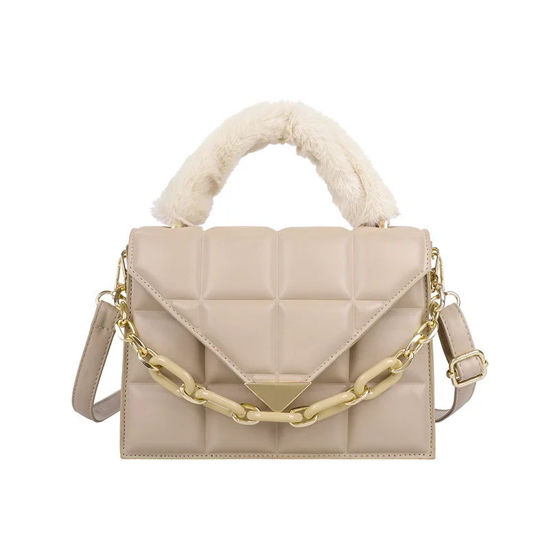 

Women's Square Tote bag New Trend 2021 Grille Design Female Literary Single-Shoulder Bag Minority Design fashion Cross-Body Bag