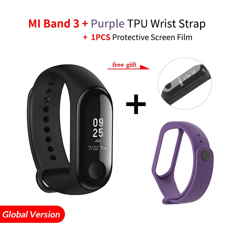 Глобальная версия, Xiaomi mi-браслет 3 mi Band 3, фитнес-трекер, монитор сердечного ритма 0,78 '', OLED дисплей, тачпад, Android IOS - Цвет: Add Purple Band