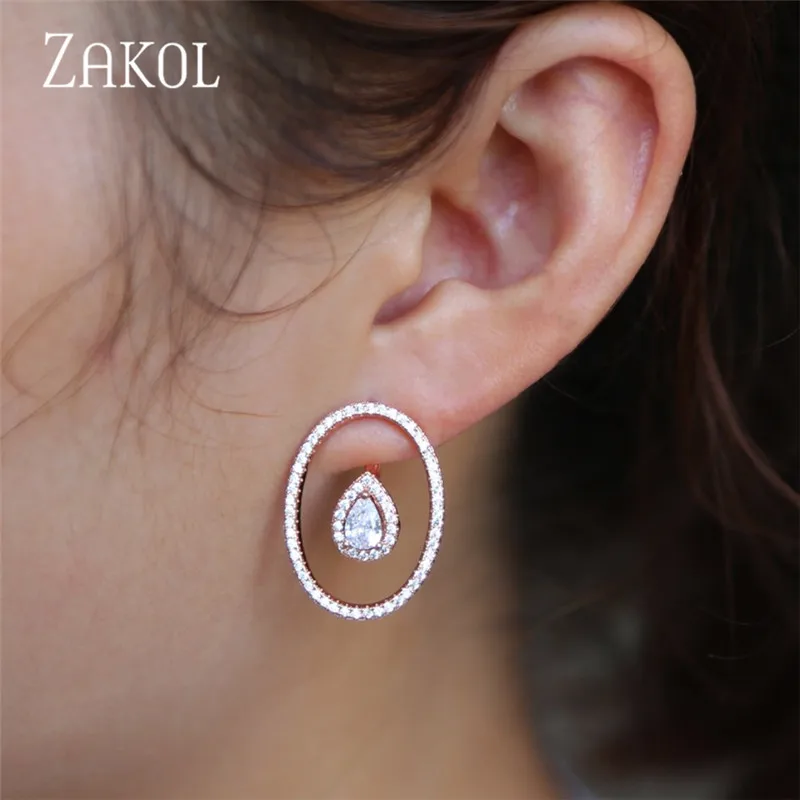 Женские серьги-капельки ZAKOL, круглые серьги с вырезами из фианита, украшения для свадьбы, ужина, юбилея, дня рождения, FSEP2380