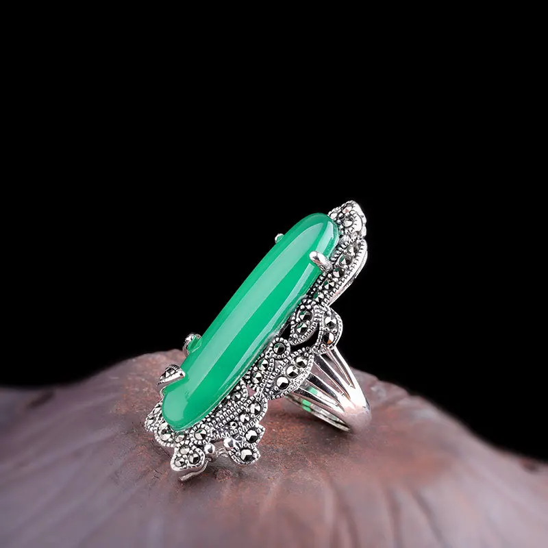 Женское кольцо из серебра 925 пробы с изумрудом топазом белым нефритом черным