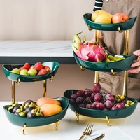 ceramic fruit plate iron shelf candy dish living room home 2 or 3 layer fruit bowl snack cake tray dessert table display stand