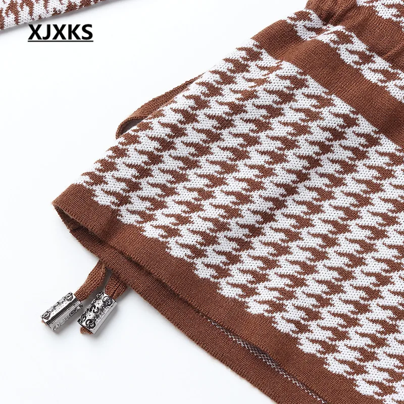 XJXKS 2019 autumn winter new high-end cashmere thick warm women's sweater pullover fashion plaid plus size knitted tops | Женская