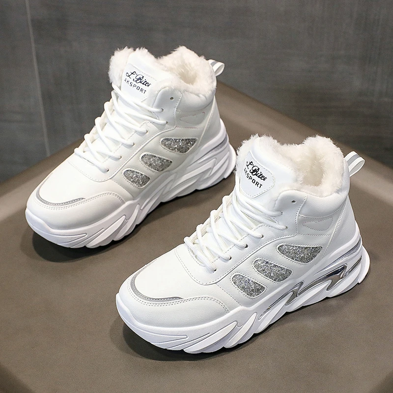

Platform Plush Casual Shoes Woman Ladies Heel High Top Sneakers New Women's Winter Sneakers Warm Fur Chunky Sneakers Snow Boots
