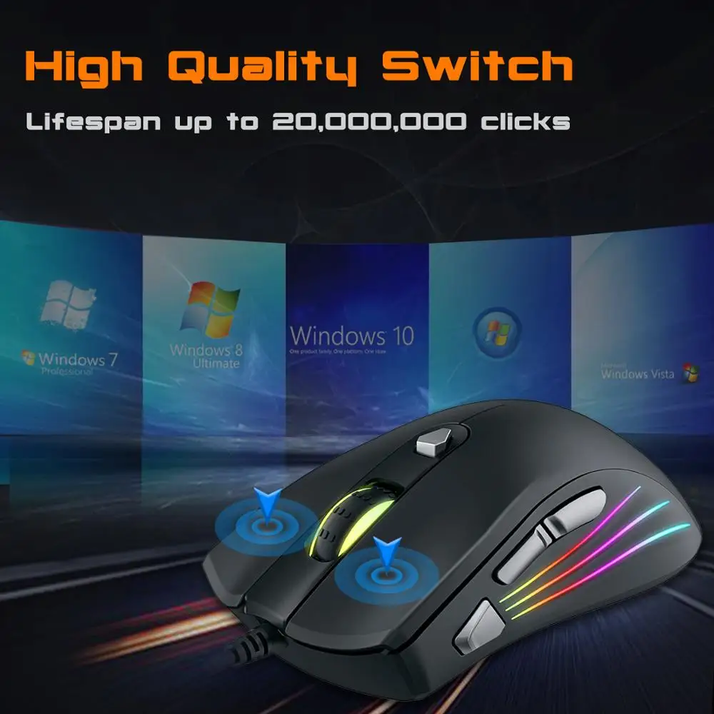 

ZUOYA RGB Gaming Mouse RGB Backlit Wired Mouse with7 Programmable Buttons up to 7200 DPI with Fire Key mouse for Windows PC G