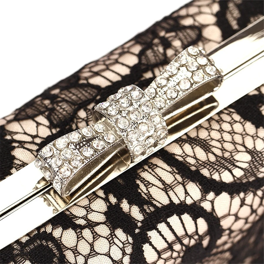 

Women's clutch party Evening Dress Bag Black Lace Clutch Wedding Banquet Prom Accessory Bag Metal Chain Shoulder Bag Wallet