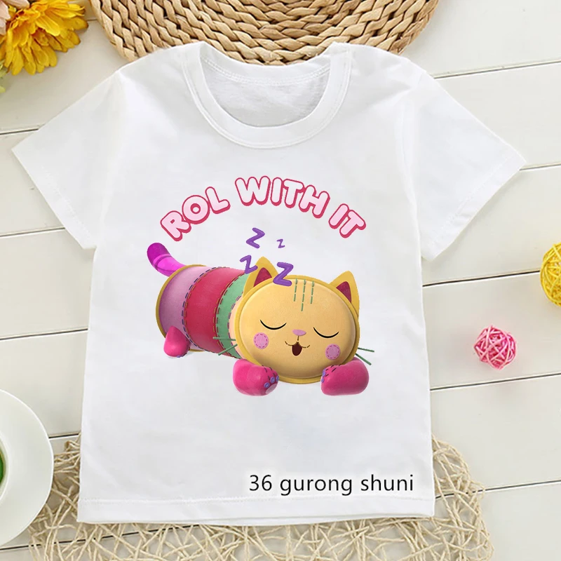 Gabby Dollhouse Cartoon Print Tshirt Girls Kawaii Kids Clothes Cute Cat T-Shirt Children'S Clothing Summer Tops Tee Shirt