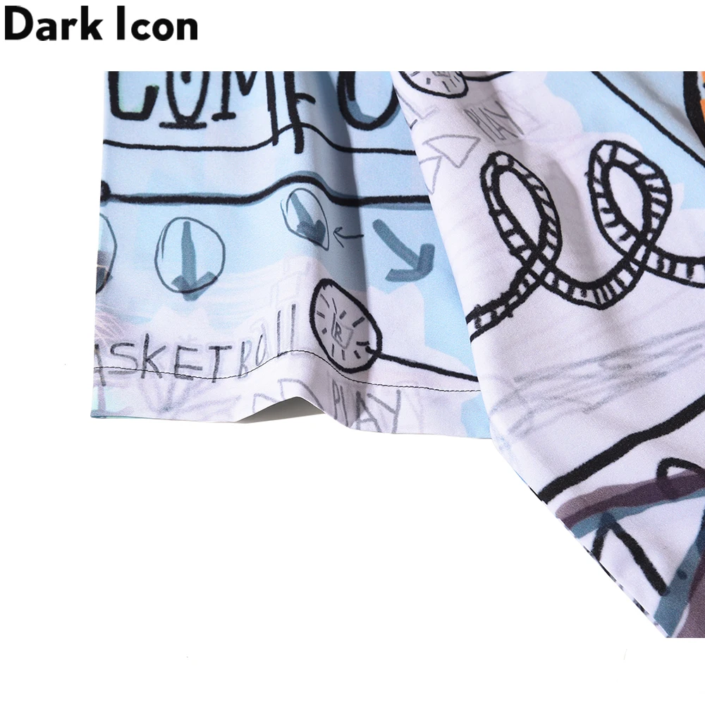 

Dark Icon Graffiti Shirts for Men Turn-down Collar Streetwear Men's Shirt Male Blouse Man Top