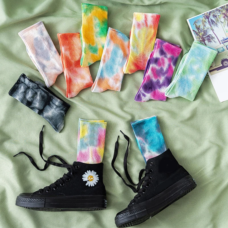 

Men Women Daisy Sock Tie-Dyed Skate Cotton Socks Knee-High Funny Running Hiking Tie Dye Socks Harajuku Hip Hop Happy Socks